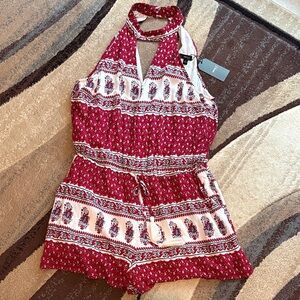 Very J Red and White Patterned Sleeveless Romper